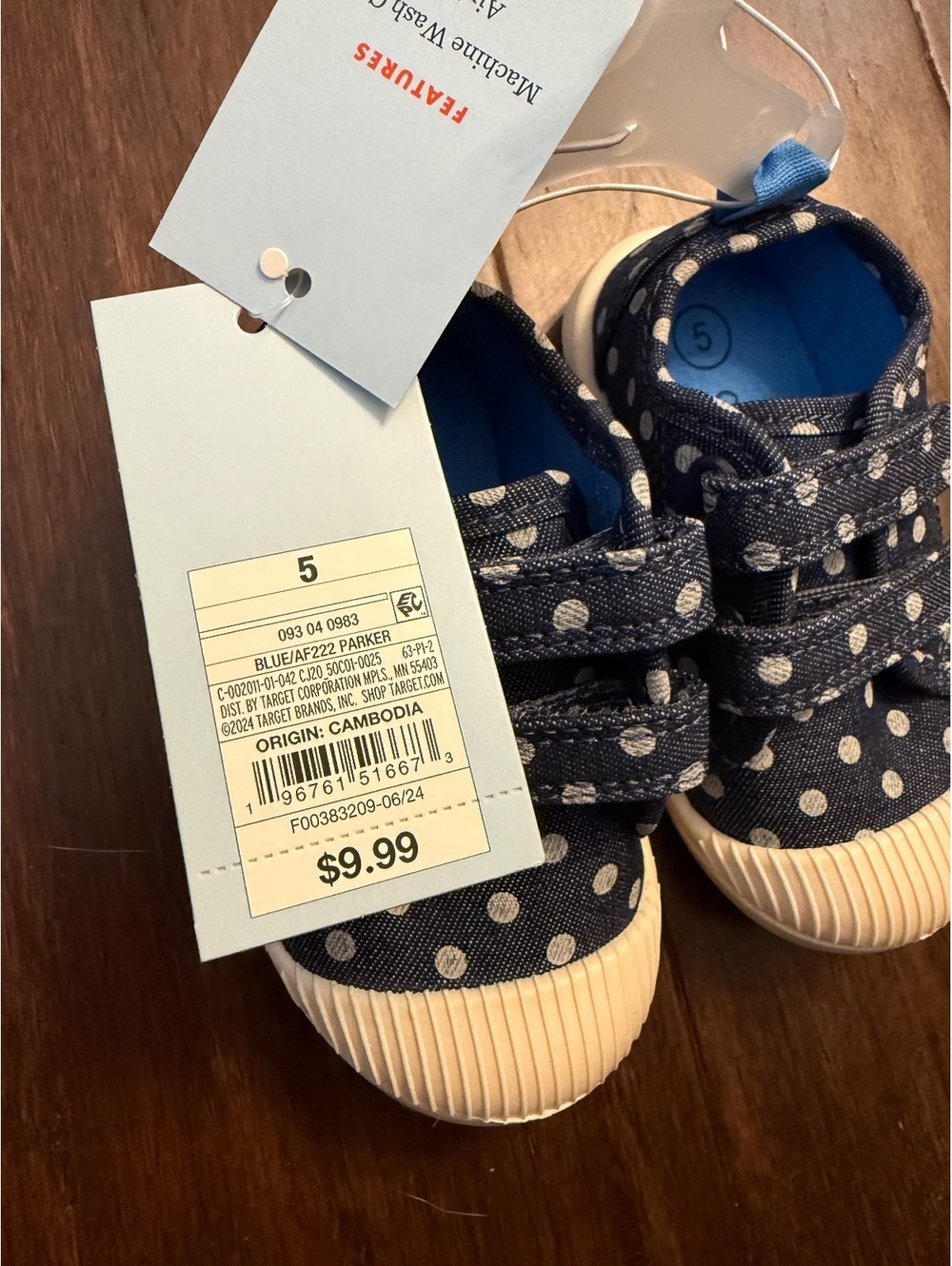 Blue Polka Dot Toddler Sneakers Size 5 with Straps - Machine Washable - Picture 3 of 4